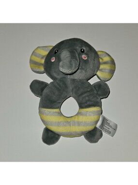 Walgreens Gray Yellow Elephant Plush Rattle Baby Toy Lovey Grabber Ring